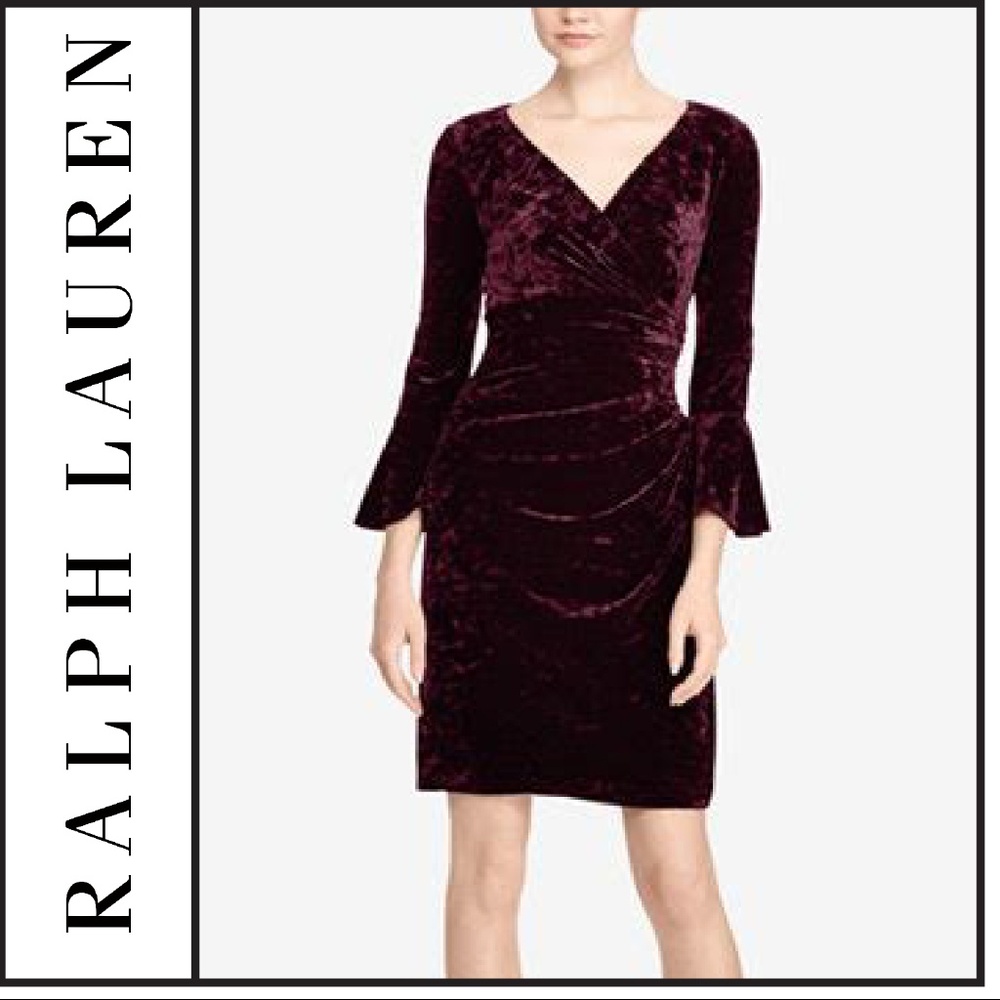 NWT { Ralph Lauren } Bell-Sleeve Velvet Dress